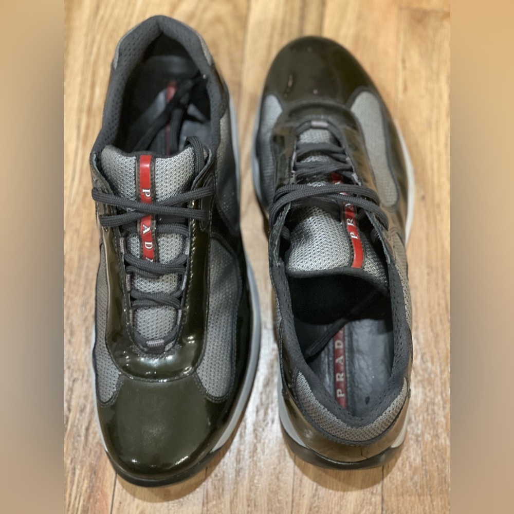 SOLD Prada Green Patent Leather Americas Cup Sneakers Prada Size 8.5 US Size 9.5 - Picture 4 of 9